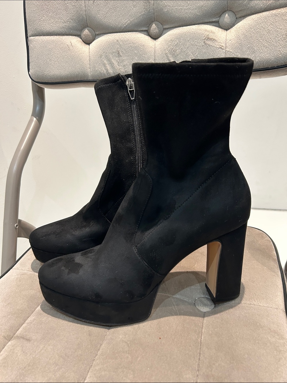 Black Suede Platform Ankle Boots - Women